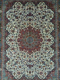 Antique Persian Isfahan Shureshi Rug Circa 1930  | Designed by Ahmad Archang | 14' 6" X 10' 6" | Cream & Red Colours | Urban Production | Extremely Fine