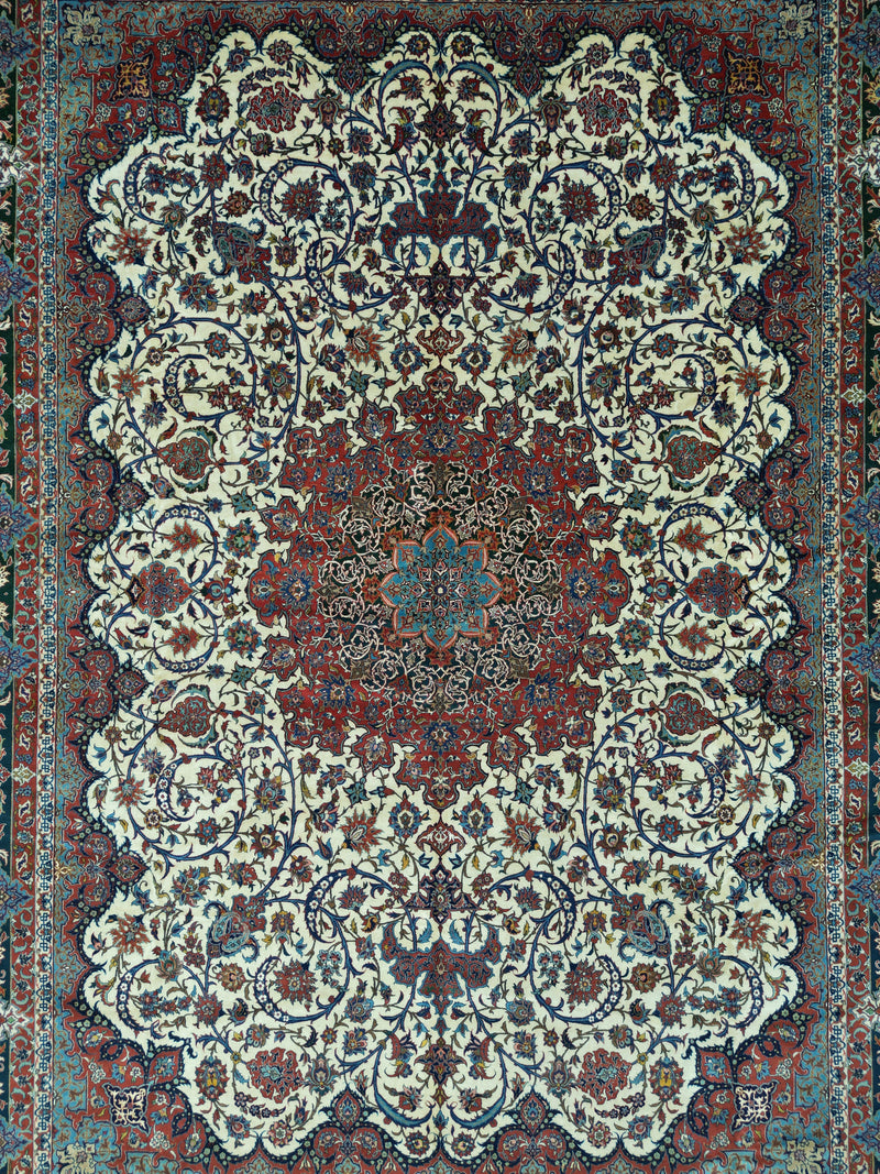 Antique Persian Isfahan Shureshi Rug Circa 1930  | Designed by Ahmad Archang | 14' 6" X 10' 6" | Cream & Red Colours | Urban Production | Extremely Fine