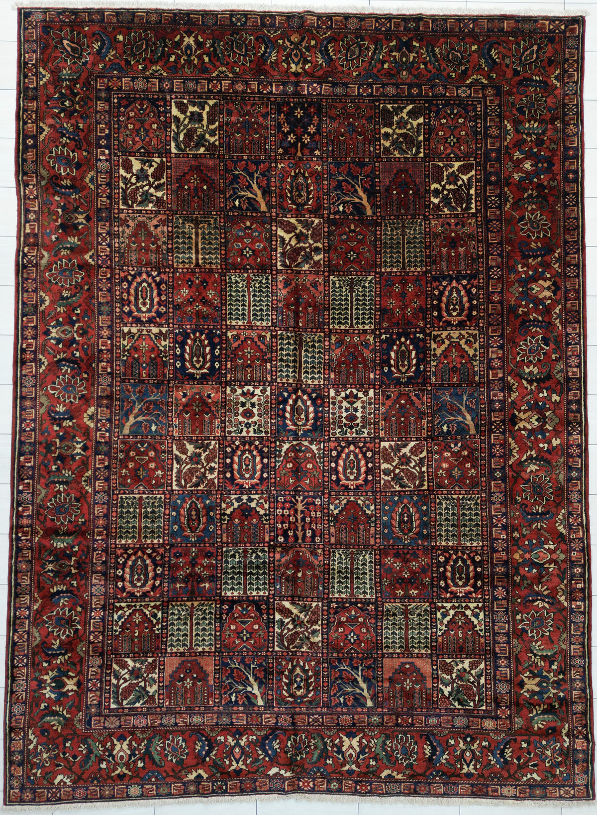 Vintage Persian Bakhtiar Rug Circa 1950 | 11' 5" X 15' 5" | Oversized | Garden Panel Design | Multi-Coloured | Tribal Production