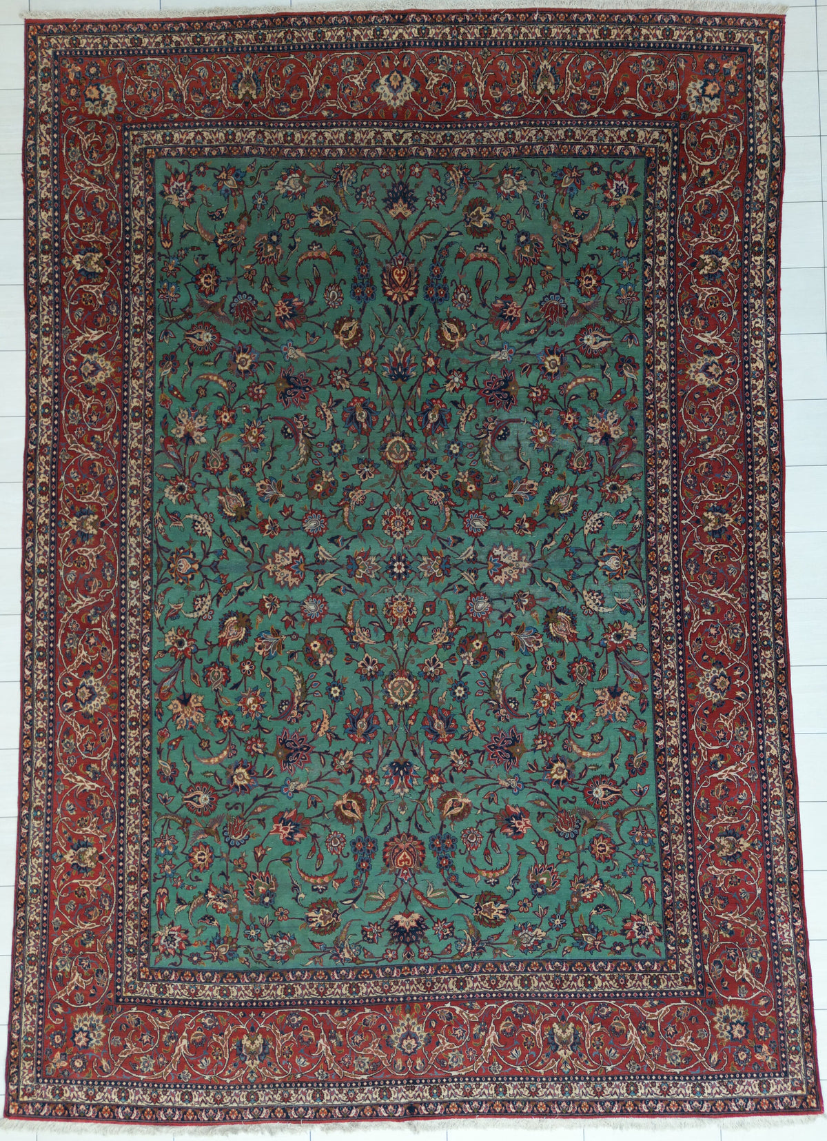Vintage Persian Najafabad Rug Circa 1960 | 11' 3" X 16' 2" | Large Size | Teal Colour | Urban Production