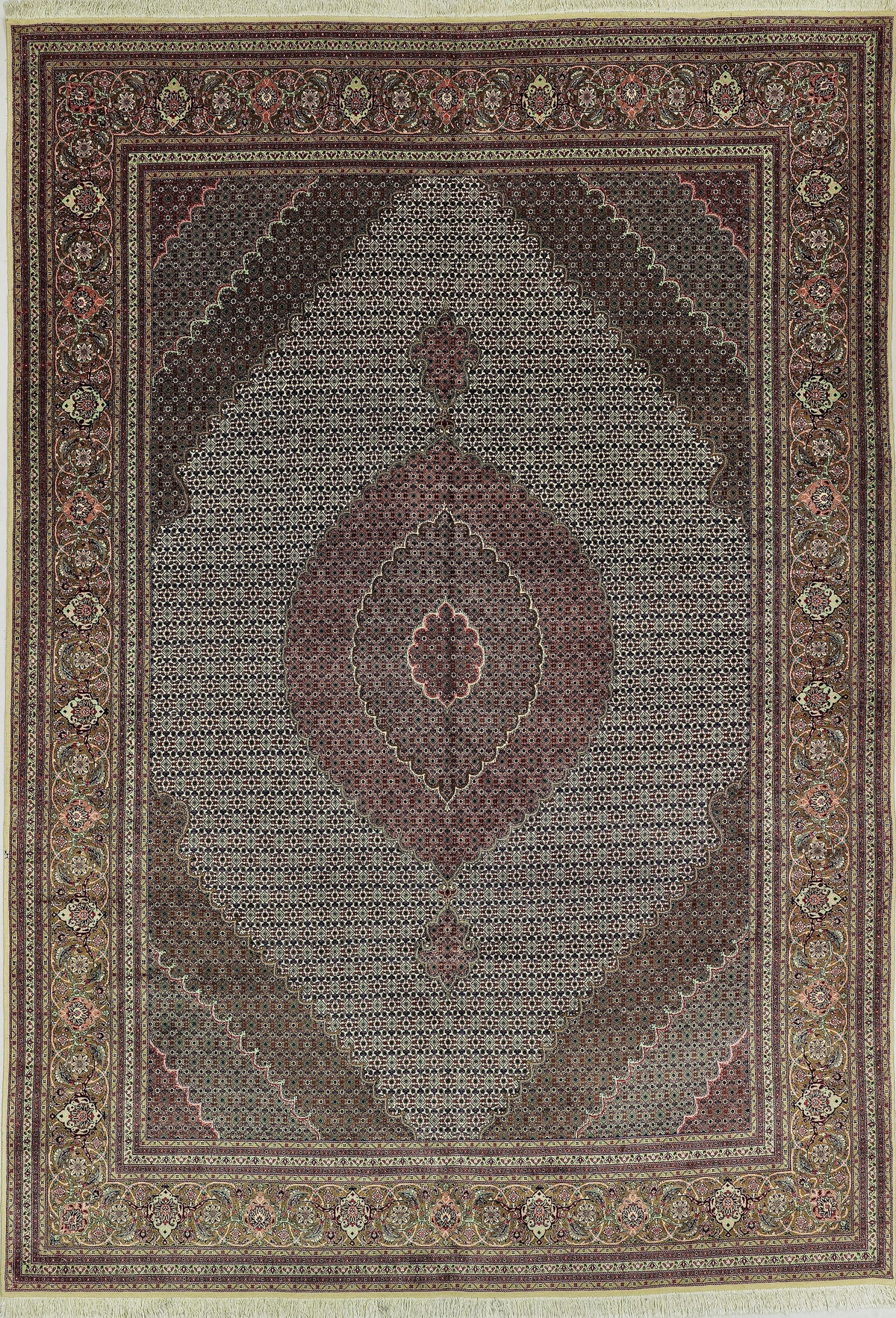 Persian Tabriz Mahi Rug | 8' X 11' 7" | White & Brown Colours | Urban Production
