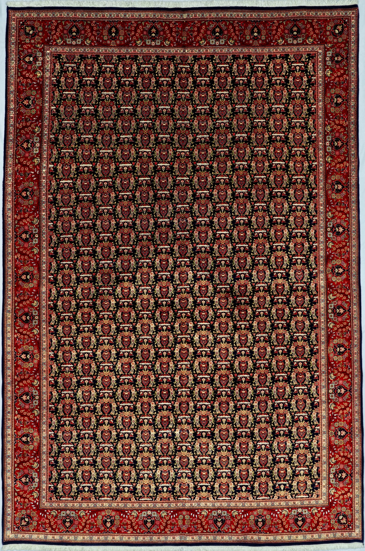 Persian Tabriz Rug | 6' 8" X 9' 10" | Midnight Blue & Red Colours | Wool & Silk | Finely Woven | Urban Production