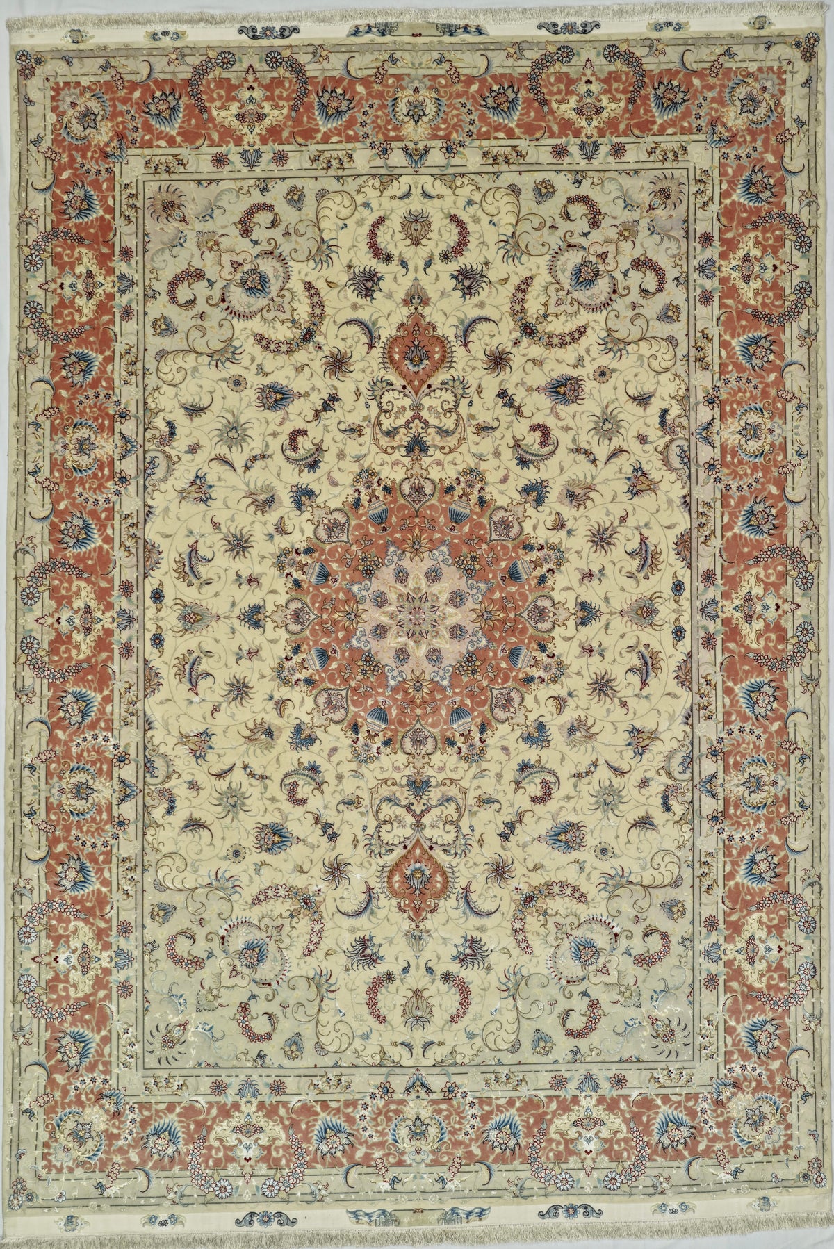 Persian Tabriz Rug | 8' 3" X 11' 9" | Peach & Ivory Colours | Wool & Silk | Extremely Fine | Urban Production