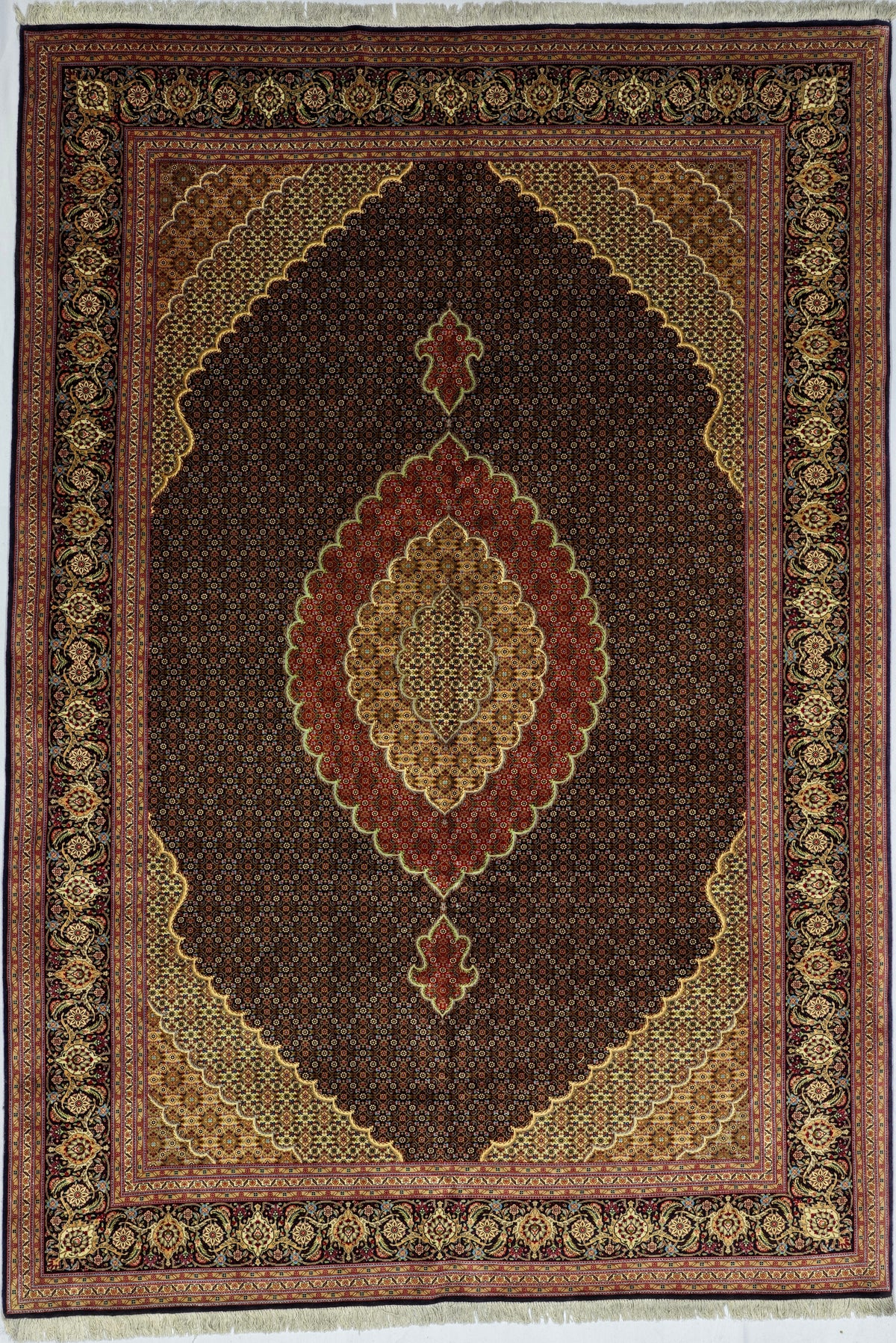 Persian Tabriz Mahi Rug | 6' 8" X 9' 8" | Fish Design | Wool & Silk | Finely Woven | Urban Production