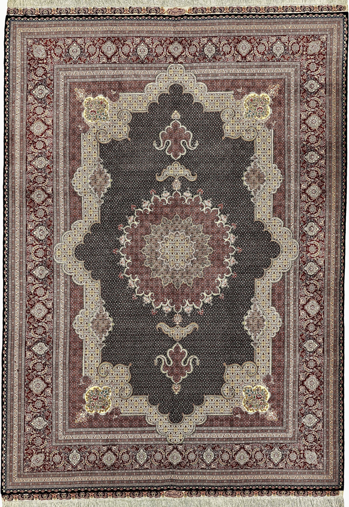 Persian Tabriz Mahi Rug | 8' 0" X 11' 4" | Fish Design | Wool & Silk | Finely Woven | Urban Production