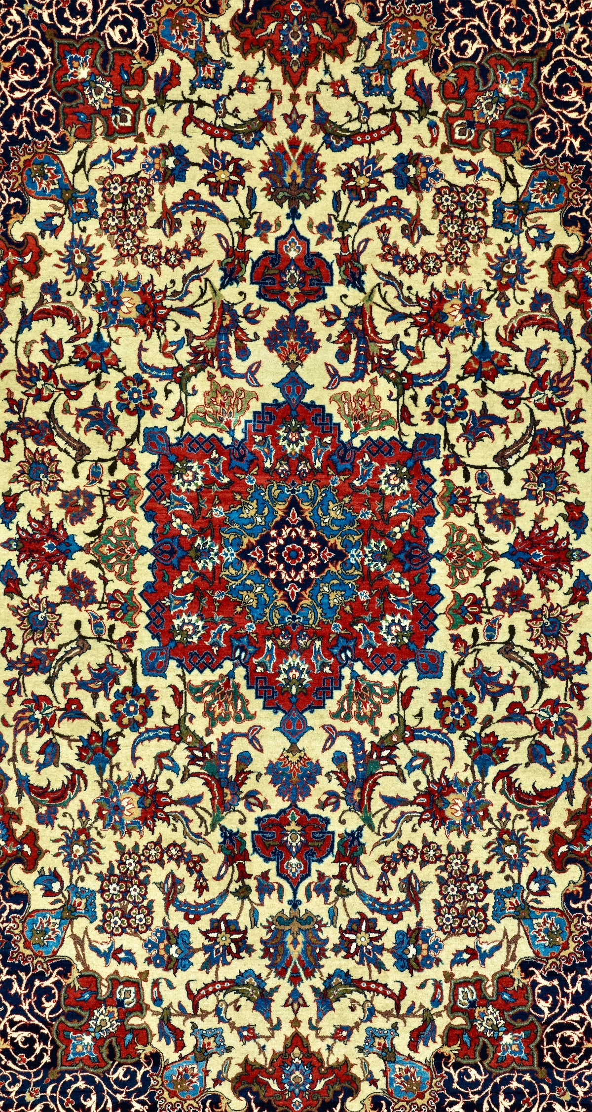 Antique Persian Isfahan Shureshi Rug Circa 1910 | 4' 7" X 7' 3" | Ivory & Red Colours | Medallion Design | Urban Production