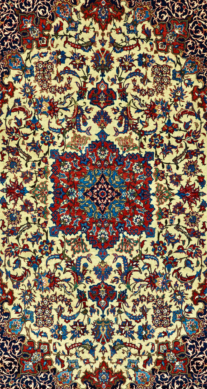 Antique Persian Isfahan Shureshi Rug Circa 1910 | 4' 7" X 7' 3" | Ivory & Red Colours | Medallion Design | Urban Production