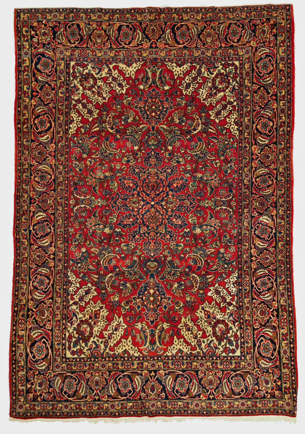 Antique Persian Kashan Rug Circa 1920 | 4' 6" X 6' 7" | Floral Design | Red & Black Colours | Extremely Fine | Urban Production
