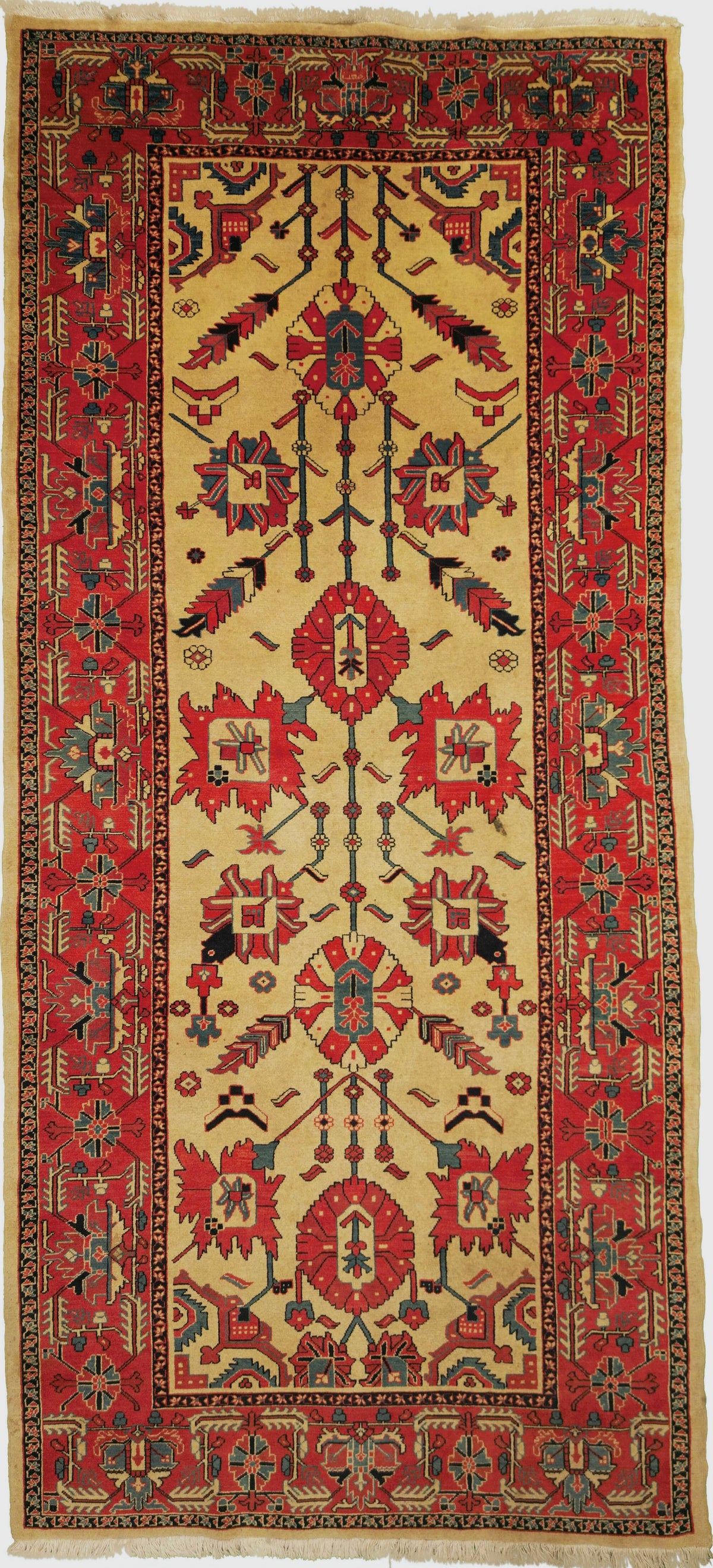 Persian Heriz Rug | 4' 11" X 11' 1" | Geometric Tribal Design | Orange & Beige Colours | Urban Production