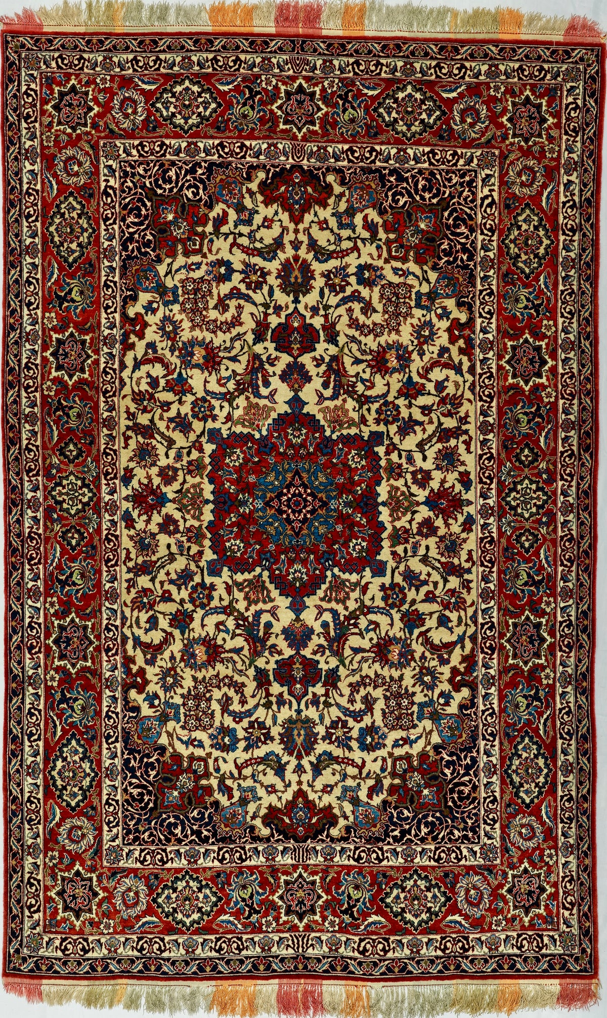 Antique Persian Isfahan Shureshi Rug Circa 1910 | 4' 7" X 7' 3" | Ivory & Red Colours | Medallion Design | Urban Production