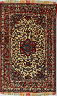 Antique Persian Isfahan Shureshi Rug Circa 1910 | 4' 7" X 7' 3" | Ivory & Red Colours | Medallion Design | Urban Production