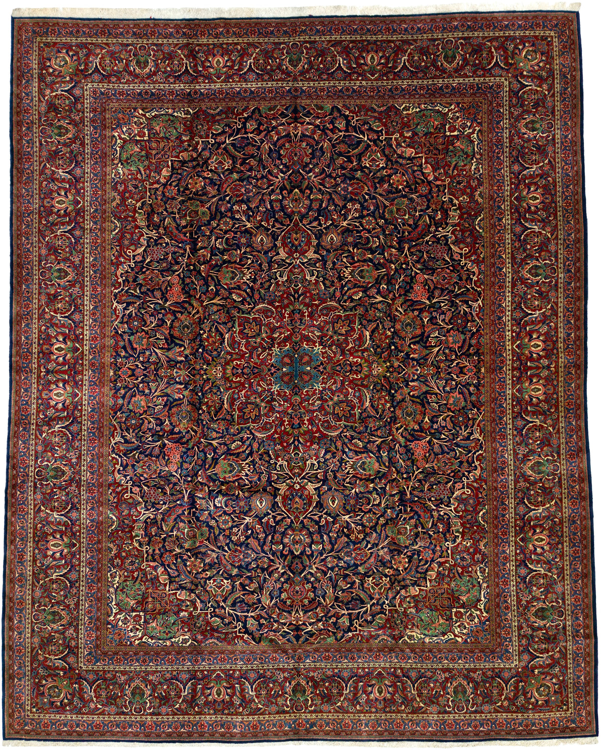 Antique Persian Kashan Rug Circa 1920 | 11' 9" X 14’ 8” | Blue & Red Colours | Urban Production