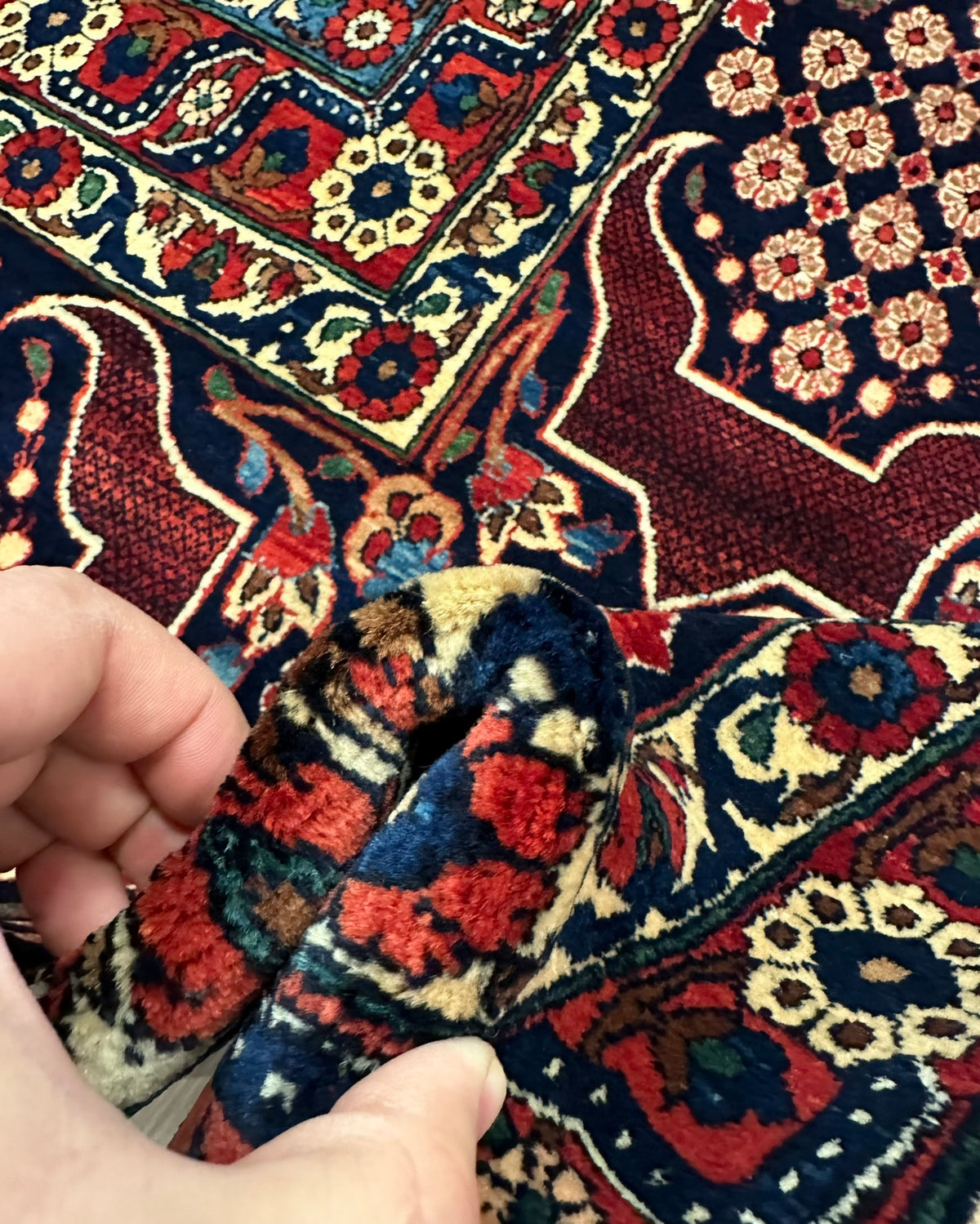 Antique Persian Meymeh Rug Circa 1920 | 10' 4" X 15' 5" | Geometric Design | Red Colour | Finely Woven | Tribal Production