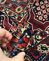 Antique Persian Meymeh Rug Circa 1920 | 10' 4" X 15' 5" | Geometric Design | Red Colour | Finely Woven | Tribal Production