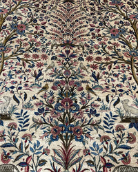 Antique Pure Silk Persian Kashan Rug Circa 1900 | Tree Of Life Design | 8' 2" X 12' 1" | Cream & Purple Colours | Pure Silk | Extremely Fine | Urban Production