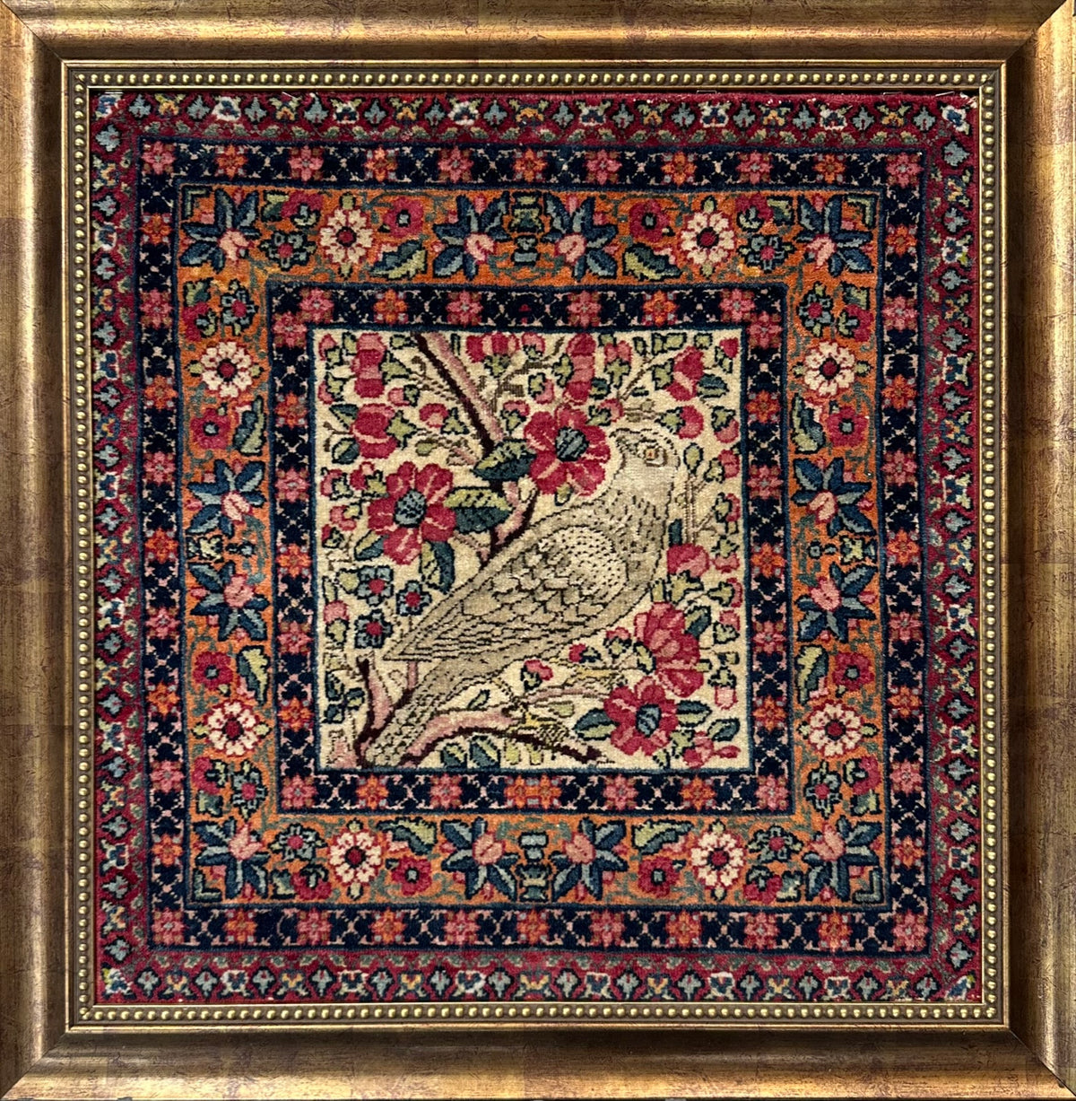 Antique Persian Kerman Lavar Rug Circa 1870 | 1' 8" X 1' 8" | Floral Design | Beige & Rose Colours | Extremely Fine | Urban Production