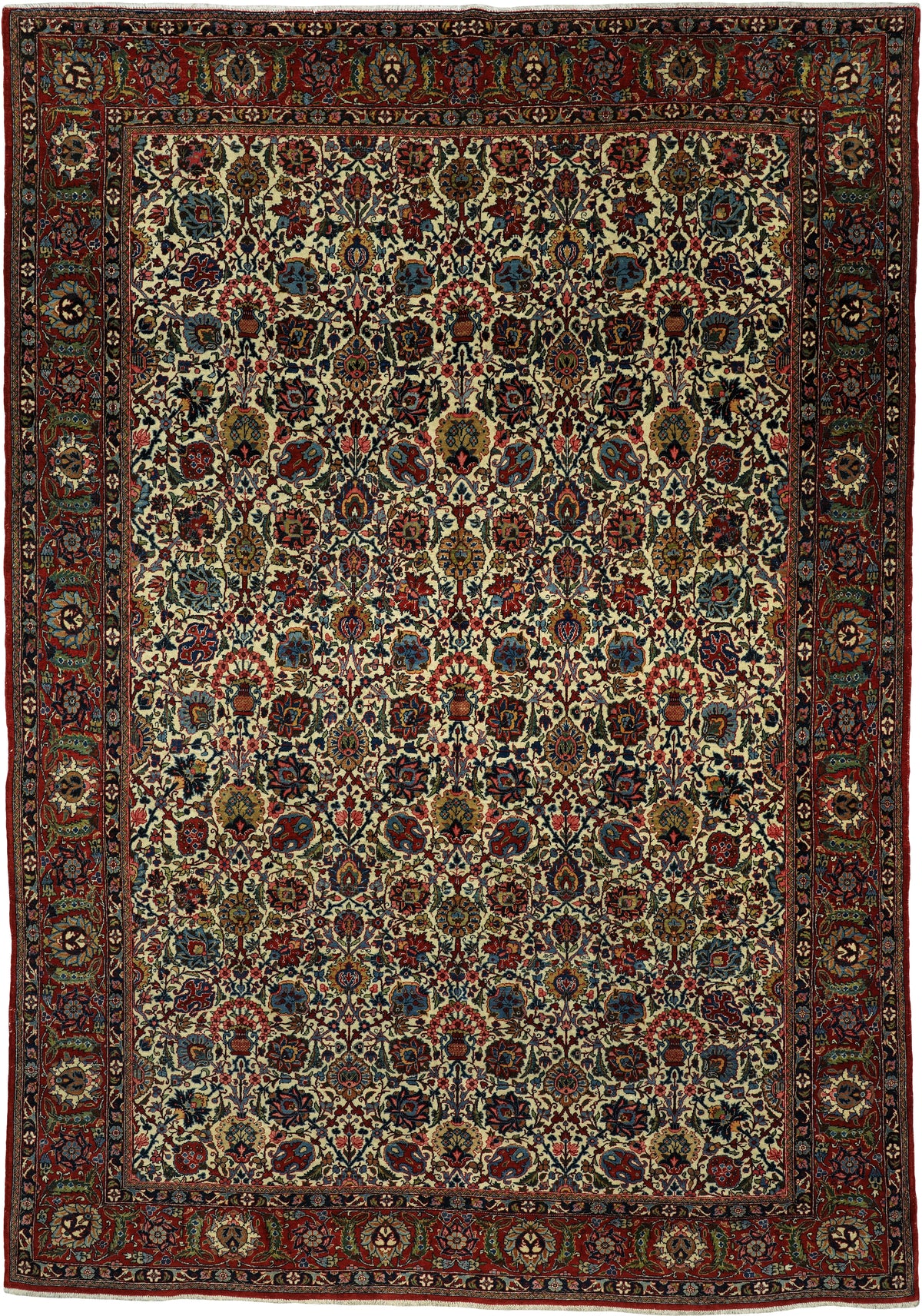 Antique Persian Qom Rug Circa 1935 |  7' 3" X 10' 4” | Multicolour | Floral Design | Urban Production