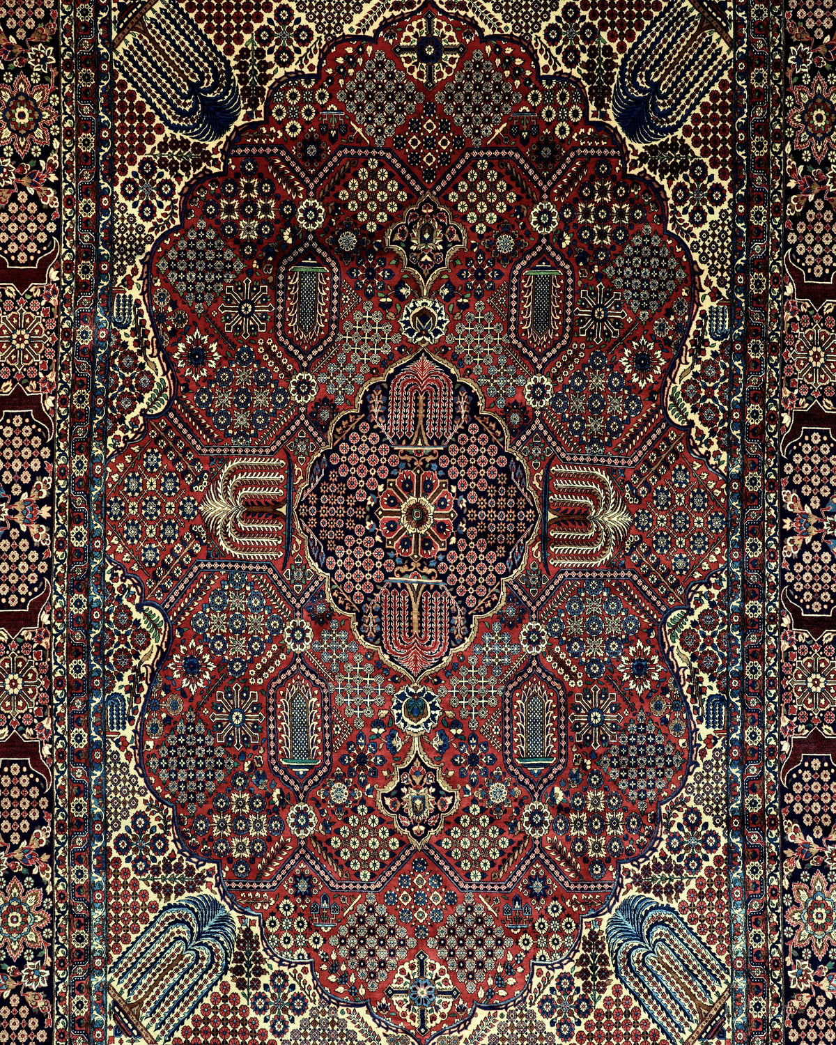 Antique Persian Meymeh Rug Circa 1920 | 10' 4" X 15' 5" | Geometric Design | Red Colour | Finely Woven | Tribal Production