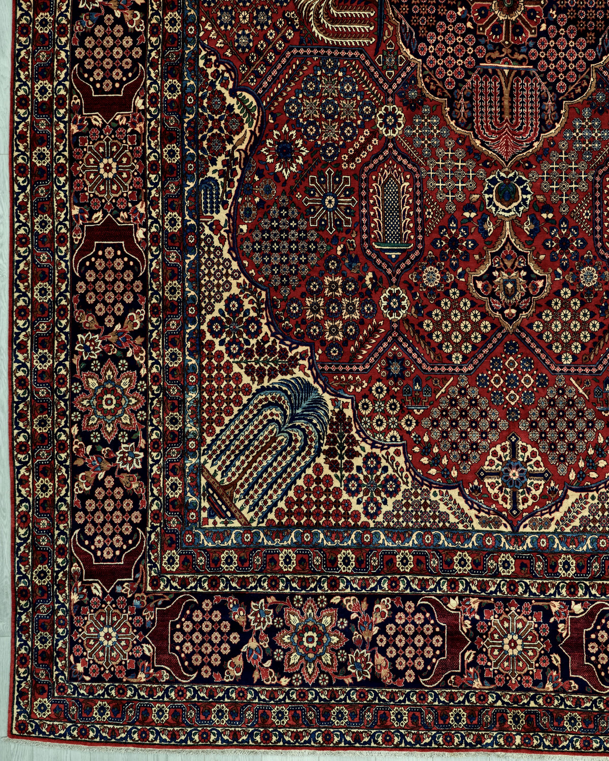 Antique Persian Meymeh Rug Circa 1920 | 10' 4" X 15' 5" | Geometric Design | Red Colour | Finely Woven | Tribal Production