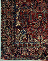 Antique Persian Meymeh Rug Circa 1920 | 10' 4" X 15' 5" | Geometric Design | Red Colour | Finely Woven | Tribal Production