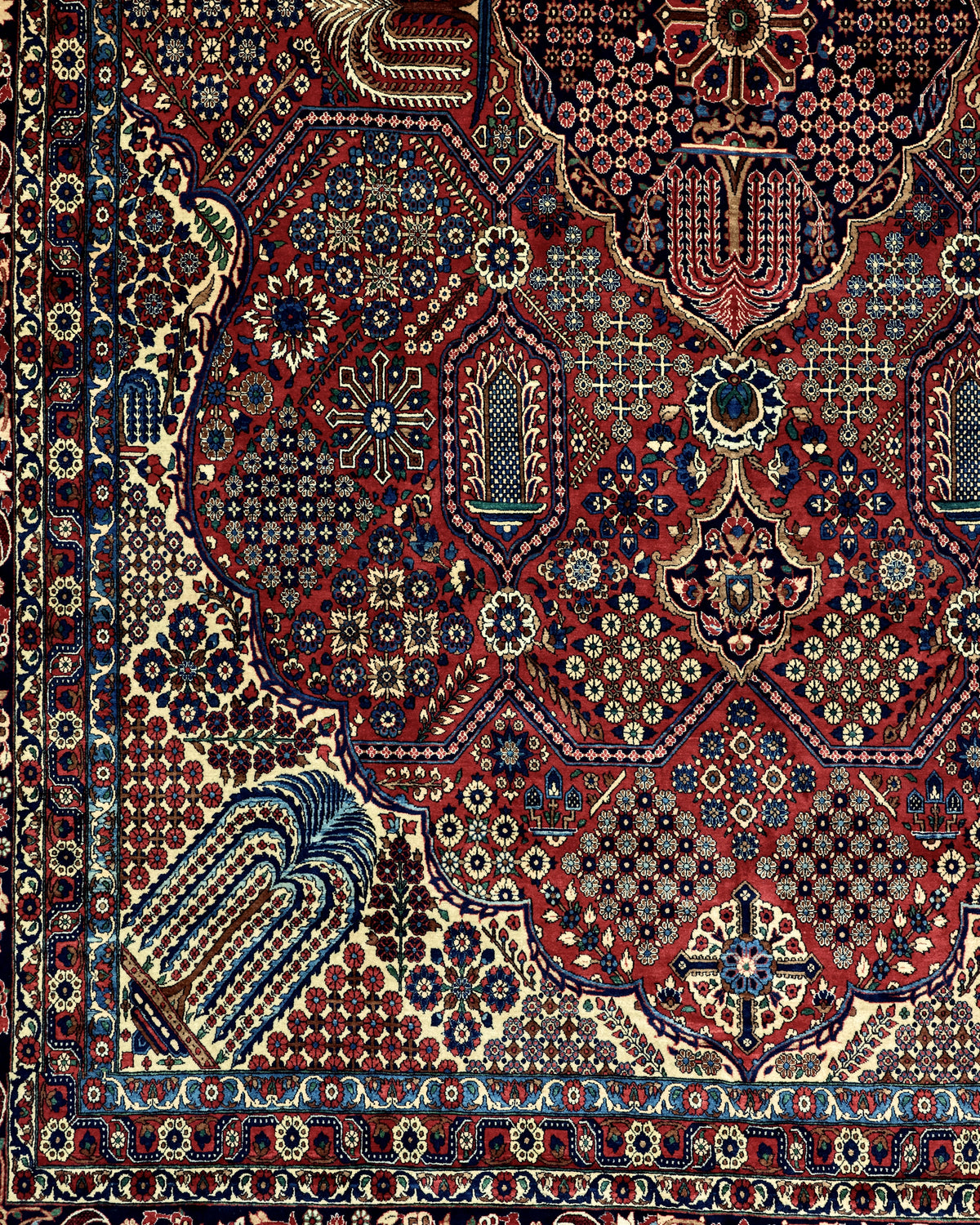 Antique Persian Meymeh Rug Circa 1920 | 10' 4" X 15' 5" | Geometric Design | Red Colour | Finely Woven | Tribal Production