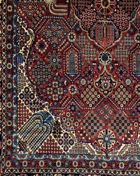 Antique Persian Meymeh Rug Circa 1920 | 10' 4" X 15' 5" | Geometric Design | Red Colour | Finely Woven | Tribal Production
