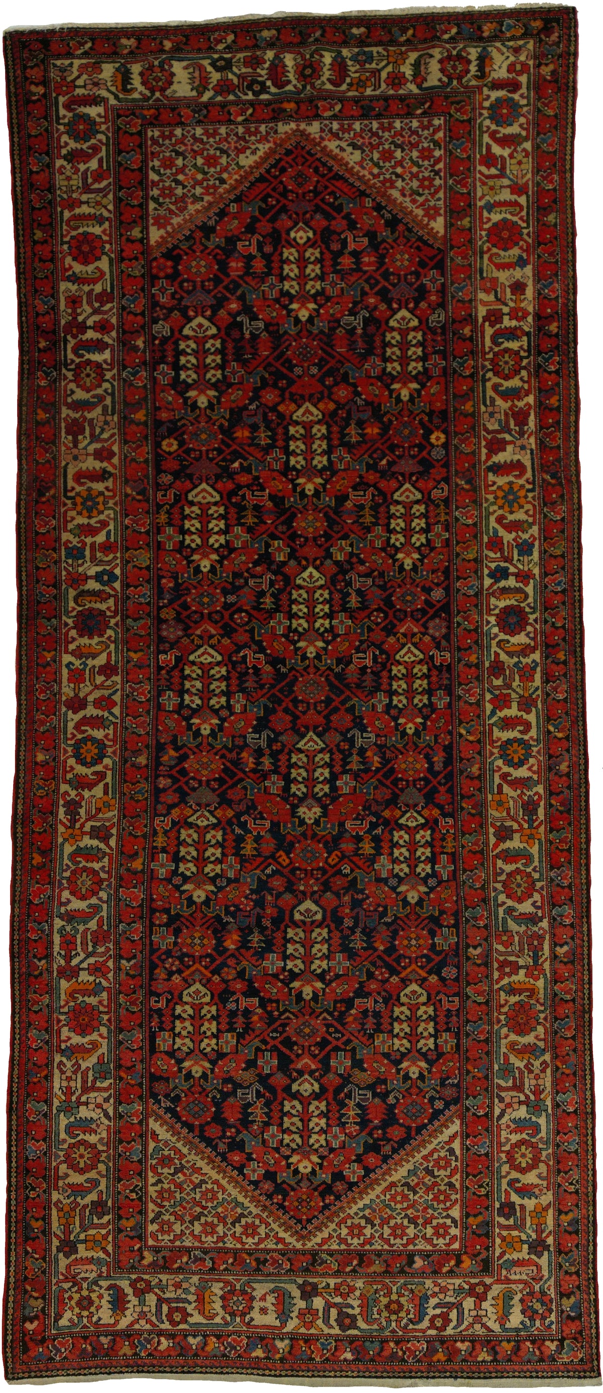 Antique Persian Malayer Rug Circa 1900 | 5' 7" X 13' 3" | Navy-Blue & Ivory Colours | Tribal Production | (Runners Seperate)