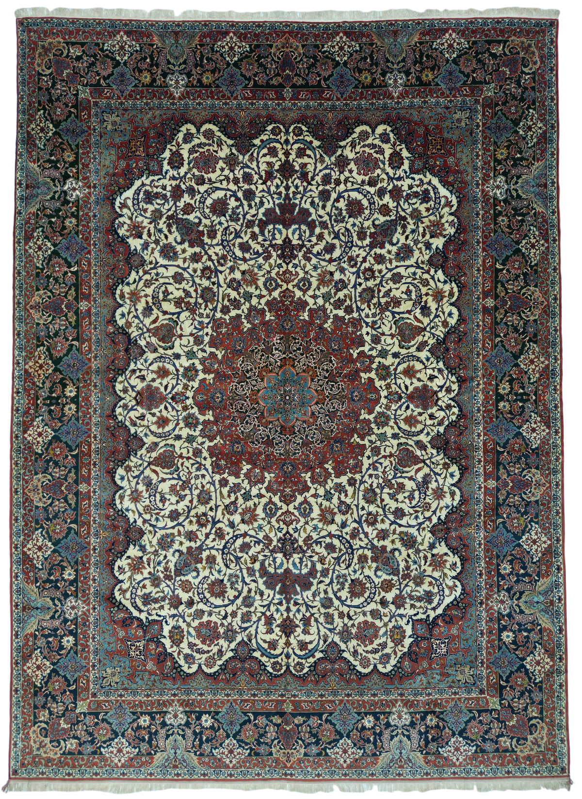 Antique Persian Isfahan Shureshi Rug Circa 1930  | Designed by Ahmad Archang | 14' 6" X 10' 6" | Cream & Red Colours | Urban Production | Extremely Fine